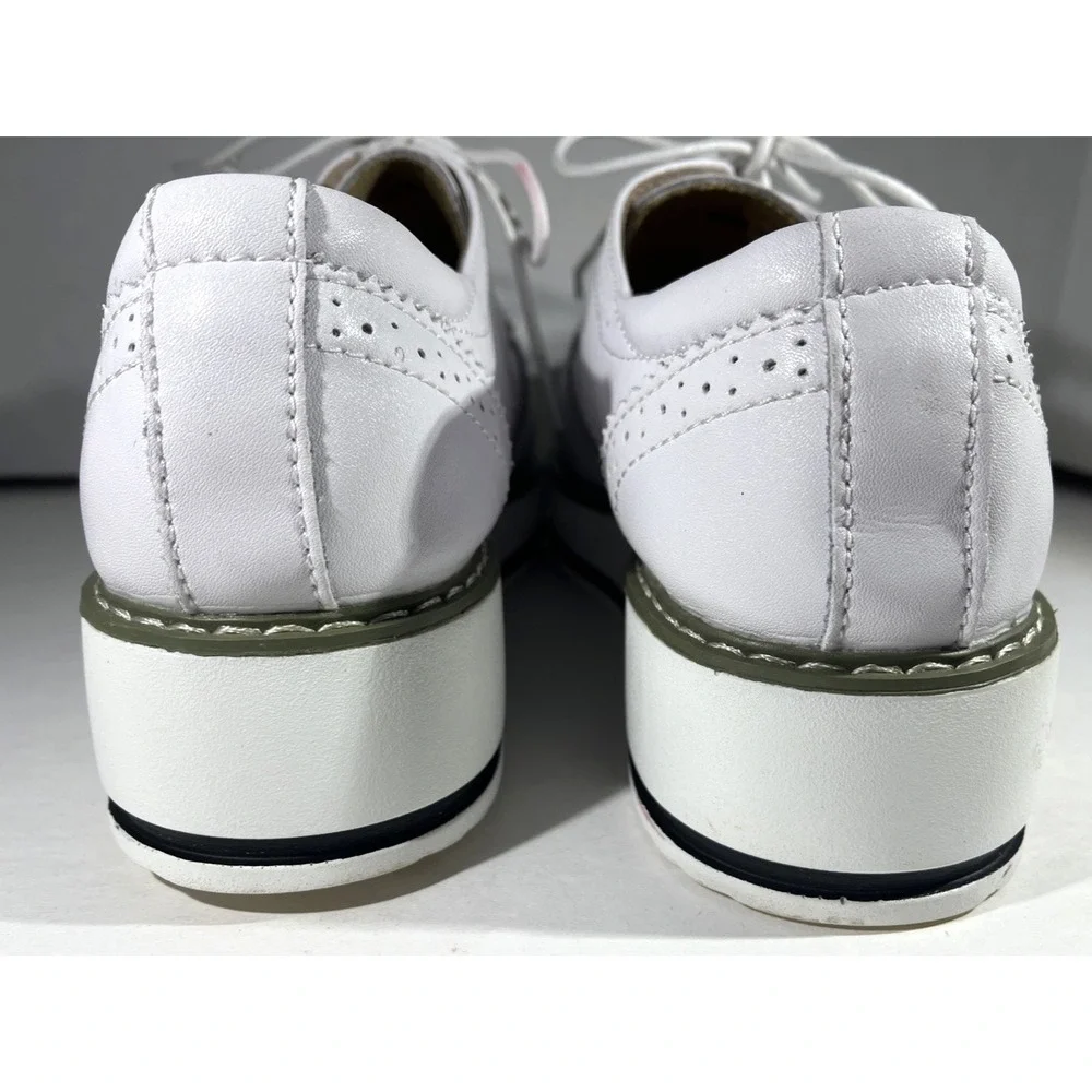 Dadawen Women's Platform White Leather Wingtip Square Toe Oxford Shoe Sz 10.5 US